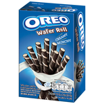 Oreo Vanilla Wafer Roll, a pack of crispy vanilla-flavored confectionery snacks with Oreo branding and textured surface.