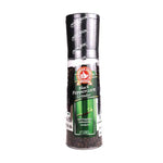 No.1 Hand Brand black peppercorn grinder filled with whole black peppercorns for seasoning in dry grocery.