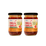 Ricely Garlic Chili in rice bran oil, 200g, dry grocery product, showing a jar of spicy garlic chili in oil with a label.