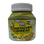 Nims chocolate spread jar from dry grocery, showing the label and texture of creamy chocolate spread on a neutral background