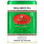 Chatramue Green Tea Powder Jasmine drink in a glass, showcasing its vibrant green color and jasmine aroma.