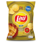 Lay's Rock Hot Chili Squid snack pack showing colorful packaging of spicy seafood-flavored confectionery snacks.
