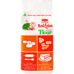 Red Lotus Wheat Flour 1kg package, fresh and unbleached, suitable for baking and cooking in a grocery setting.