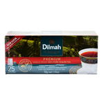 A cup of Dilmah Premium Tea served in a glass, showcasing its rich color and inviting appearance.