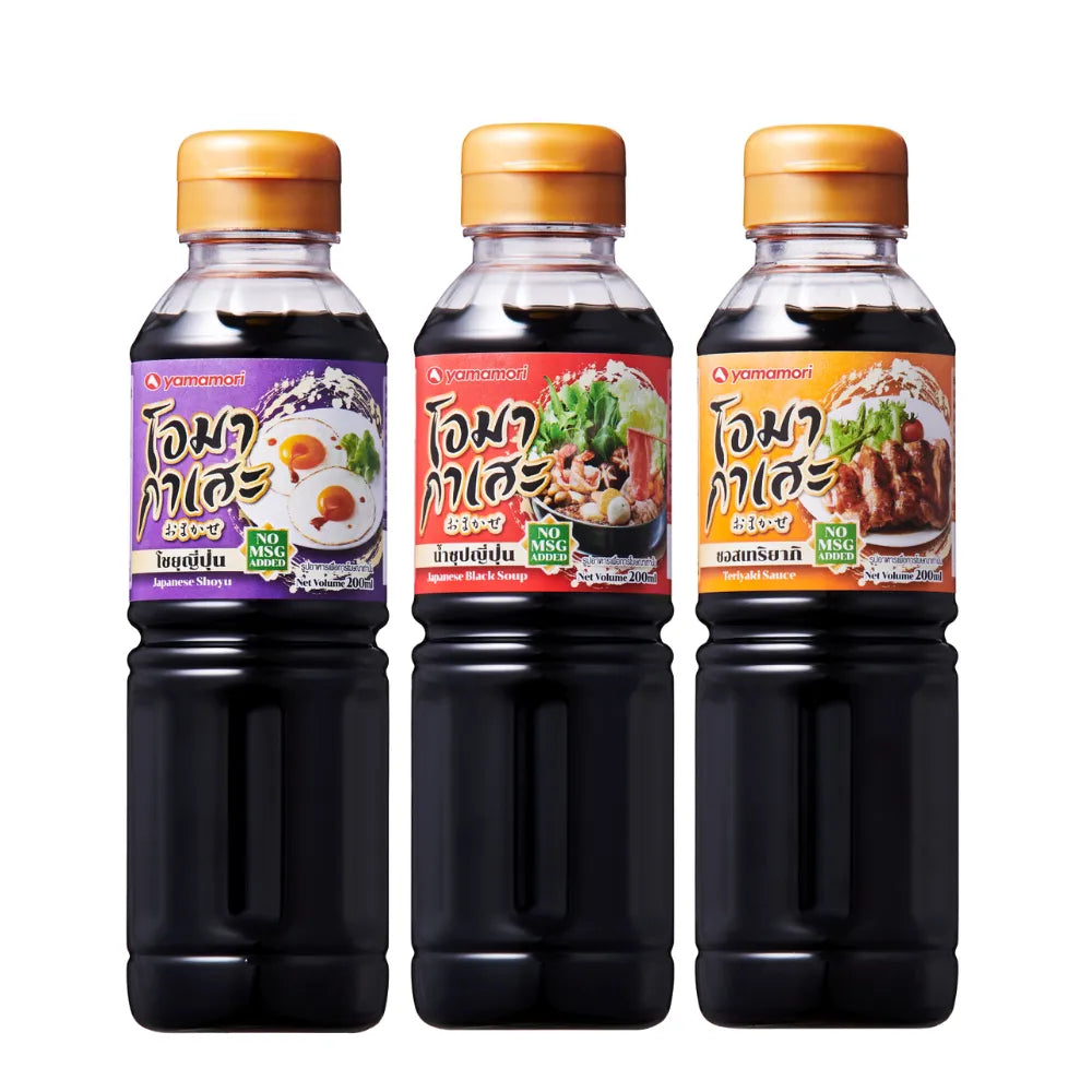 OMAKASE Japanese Shoyu Soup and Teriyaki Seasoning Sauce in 200 mL bottle, featuring dark soy sauce with rich flavor for cooking
