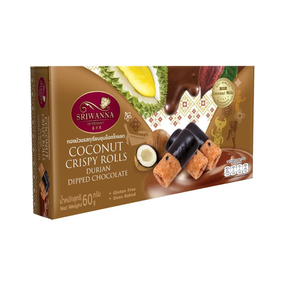 SRIWANNA Coconut Crispy Rolls Durian Dipped Chocolate . Coconut