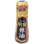 House Sasame Rayu grocery sauce bottle with red cap and label, showing the spicy chili oil product in a clear glass container.