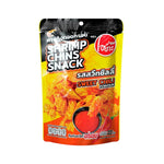 O-YUA crispy fried shrimp snack with sweet chili flavor, 22g, showing golden-brown fried shrimp pieces in a snack packaging image.