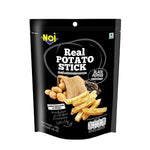 Noi Potato Stick Black Pepper snack in a clear bowl, showing crispy black pepper-flavored potato snacks with seasoning.