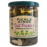 Jar of Pickle Kings Dill Pickles, premium Dutch-style grocery pickles with fresh dill and crunchy texture.