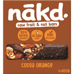 Nakd Cocoa Orange Fruit & Nut Bar showing a close-up of the chocolate-coated bar with orange and nut pieces visible