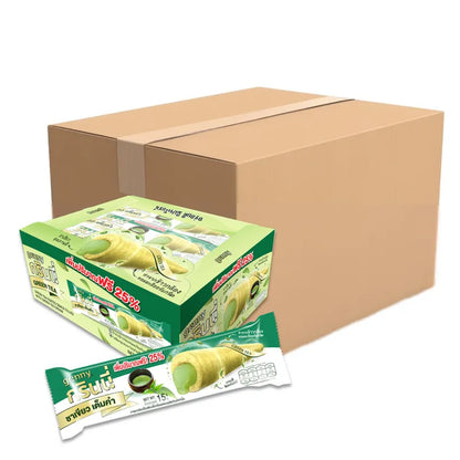 GRINNY GREEN TEA COATED SNACK FILLED WITH GREEN TEA CREAM . (BOX