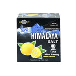 HIMALAYA mint flavored candy with salt and lemon scent, packaged as dry grocery snack, showing colorful candies in a clear container.