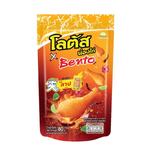 Spicy Lotus Chicken Drumstick Larb snack with vibrant seasoning and crispy texture, packaged in colorful confectionery style.