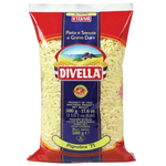 Divella Pignolina pasta in a clear bowl, showcasing small, round Italian grocery pasta from the Divella brand.