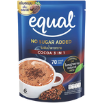 Equal Instant Cocoa Mix powder in a cup, ready to drink, showcasing rich chocolate flavor and smooth texture.