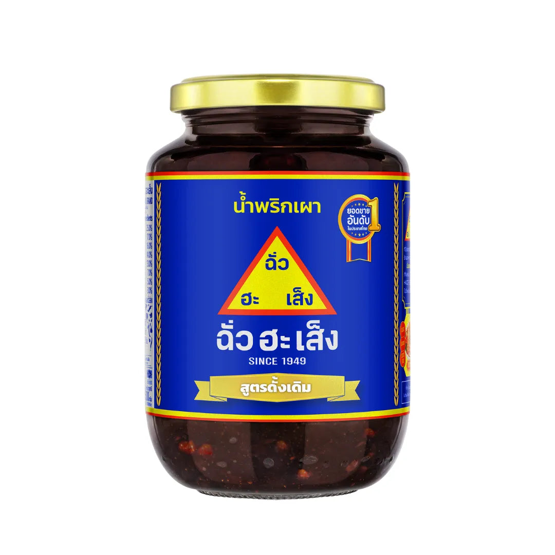 Chua Hah Seng Original Chilli Paste 500g jar with vibrant red chili paste visible inside, ready for cooking or condiment use.