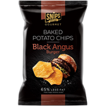 Snips Black Angus Burger Baked Potato Chips in a bag, crispy snack with beef flavor, part of Snips confectionery snacks collection.
