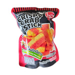 O-yua Crispy Crab Stick snack with ghost pepper flavor, 33g, showing crispy crab sticks in fiery spicy seasoning.
