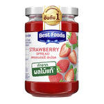 Jar of Best Foods strawberry jam in a 340g glass container, featuring a label with fresh strawberries and the brand logo.