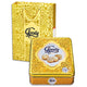 BIBICA Goody Gold square tin cookies, 450g, with golden packaging and assorted cookies visible inside.