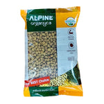 Alpine Kala Chana brown chickpeas in a 500g package, dry grocery product, showing the chickpeas in clear view.