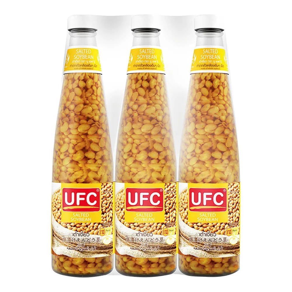 UFC soybean paste 850g jars, three-pack, showing the jars with labels and soybeans on the packaging for cooking use