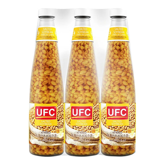UFC soybean paste 850g jars, three-pack, showing the jars with labels and soybeans on the packaging for cooking use