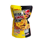 O-YUA crispy salmon skin snack with deep-fried texture and chili sauce for flavorful confectionery enjoyment.