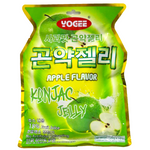 Yogee Apple Flavour Konjac Jelly, a colorful confectionery snack with apple flavor and smooth jelly texture.