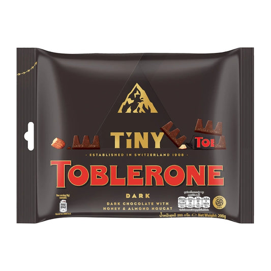 Toblerone Dark Chocolate 200g bar with distinctive triangular shape and embossed Toblerone logo on the packaging.
