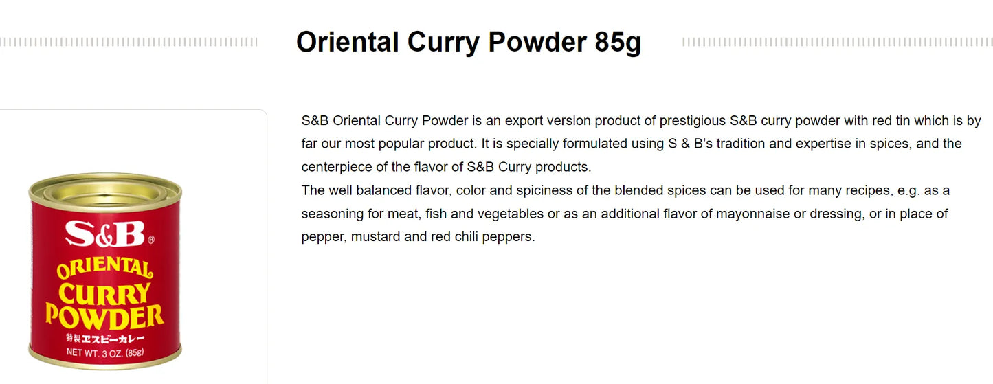 S & B Oriental Curry Powder Cans 85g x4