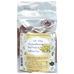Im-Erb Chrysanthemum Bael Safflower drink in a glass, showcasing vibrant flower and herb ingredients with a clear liquid appearance.