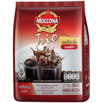 Moccona Trio Americano instant coffee drink mix in a package with coffee cups and sachets, ready to prepare a hot coffee beverage.
