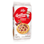 Lago Gastone cherry tartlets, confectionery snacks with golden pastry shells filled with cherry filling, shown on a white background