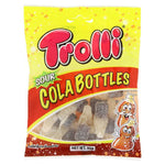 Trolli Sour Cola Bottle confectionery snack with sour coating and cola flavor, colorful gummy candy on a white background.