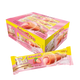 GRINNY strawberry coated snack filled with strawberry cream, 15g each, box of 12 pieces, close-up of the sweet treats