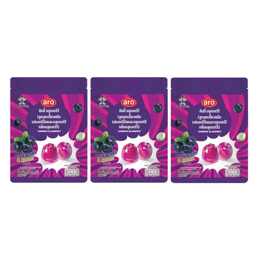 Assorted ARO Blueberry Gummy candies in a 125g package, showcasing vibrant, blueberry-flavored gummy sweets.