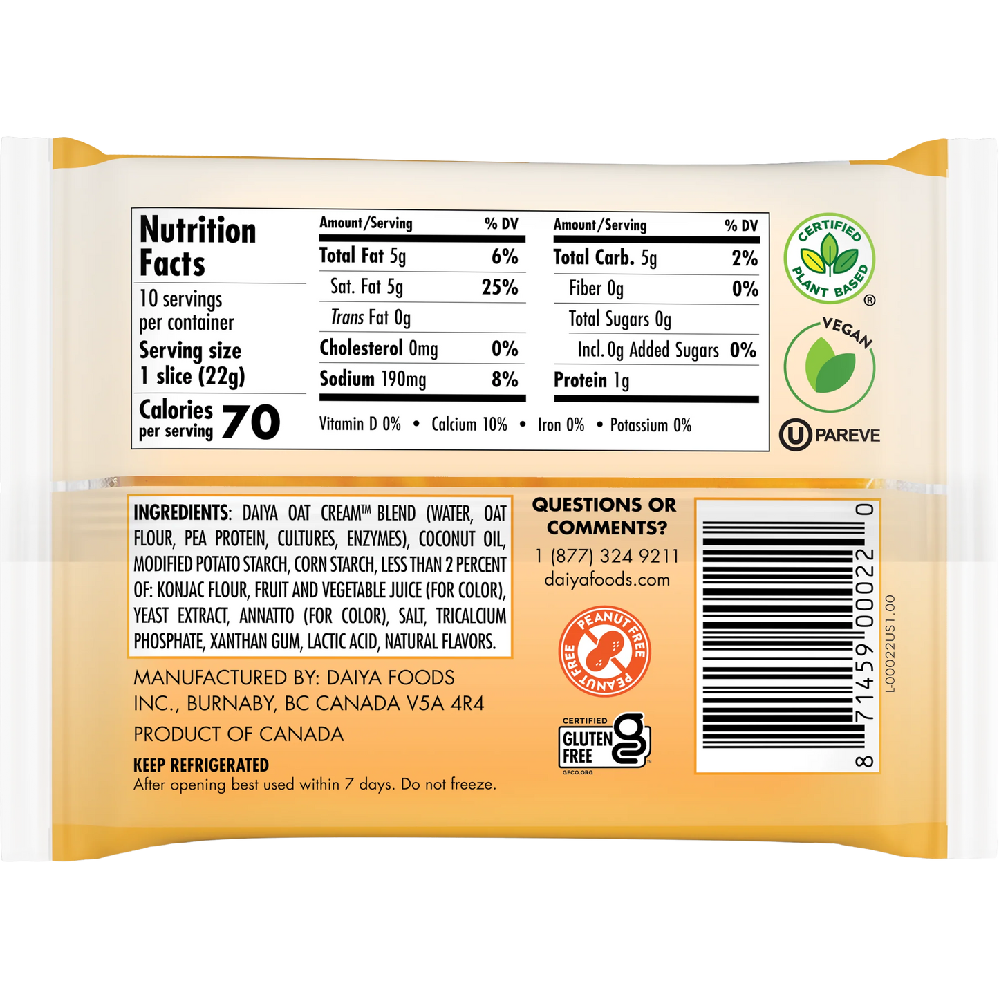 Daiya Vegan Sliced Cheddar Cheese