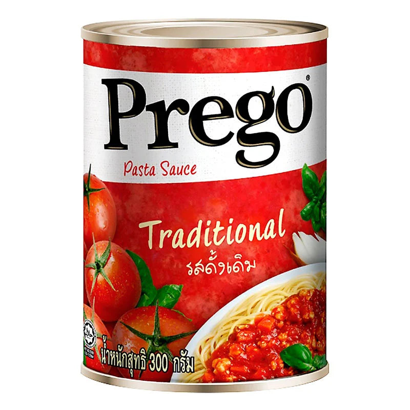 Jar of Prego Traditional Sauce with rich tomato and herbs, 300g, showcasing a classic Italian pasta sauce.