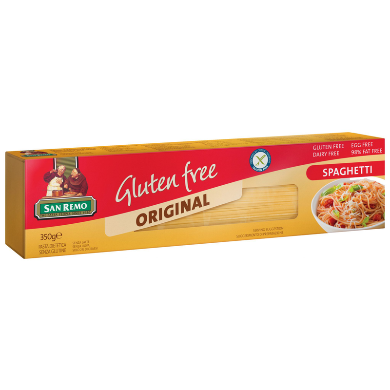San Remo gluten free spaghetti in a grocery package, ideal for healthy, gluten-free meal options.