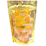 Orange Jelly confectionery snack by Khun Maeju featuring vibrant orange-colored jelly pieces in a clear container.