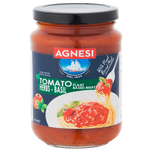 Jar of Agnesi Basil Pasta Sauce with fresh basil visible, perfect for Italian dishes and pasta recipes.