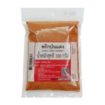 Makro Dried Chili Powder in a 100g package, showing vibrant red chili flakes in a clear container for dry grocery use.