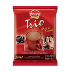 Moccona Rich & Smooth 3-in-1 coffee drink in a packet, showcasing the product packaging with coffee and milk ingredients.