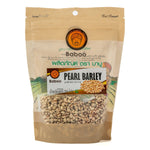 Baboo Pearl Barley in a clear bag, showing golden pearl barley grains, ideal for cooking and healthy meals.