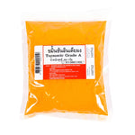 Makro turmeric powder in 250g dry grocery package, bright orange spice in a clear plastic bag with label showing product details.