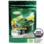 Organic Morlife Spirulina powder in a clear jar, vibrant green powder, highlighting health benefits and natural superfood qualities.