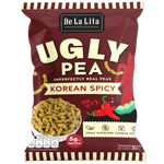 De La Lita Green Pea Stick Korean Spicy confectionery snack with vibrant green pea sticks on a white background.
