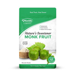 Morlife Monk Fruit Sweetener Powder in a clear container, showcasing the healthy natural sweetener used for cooking and baking.